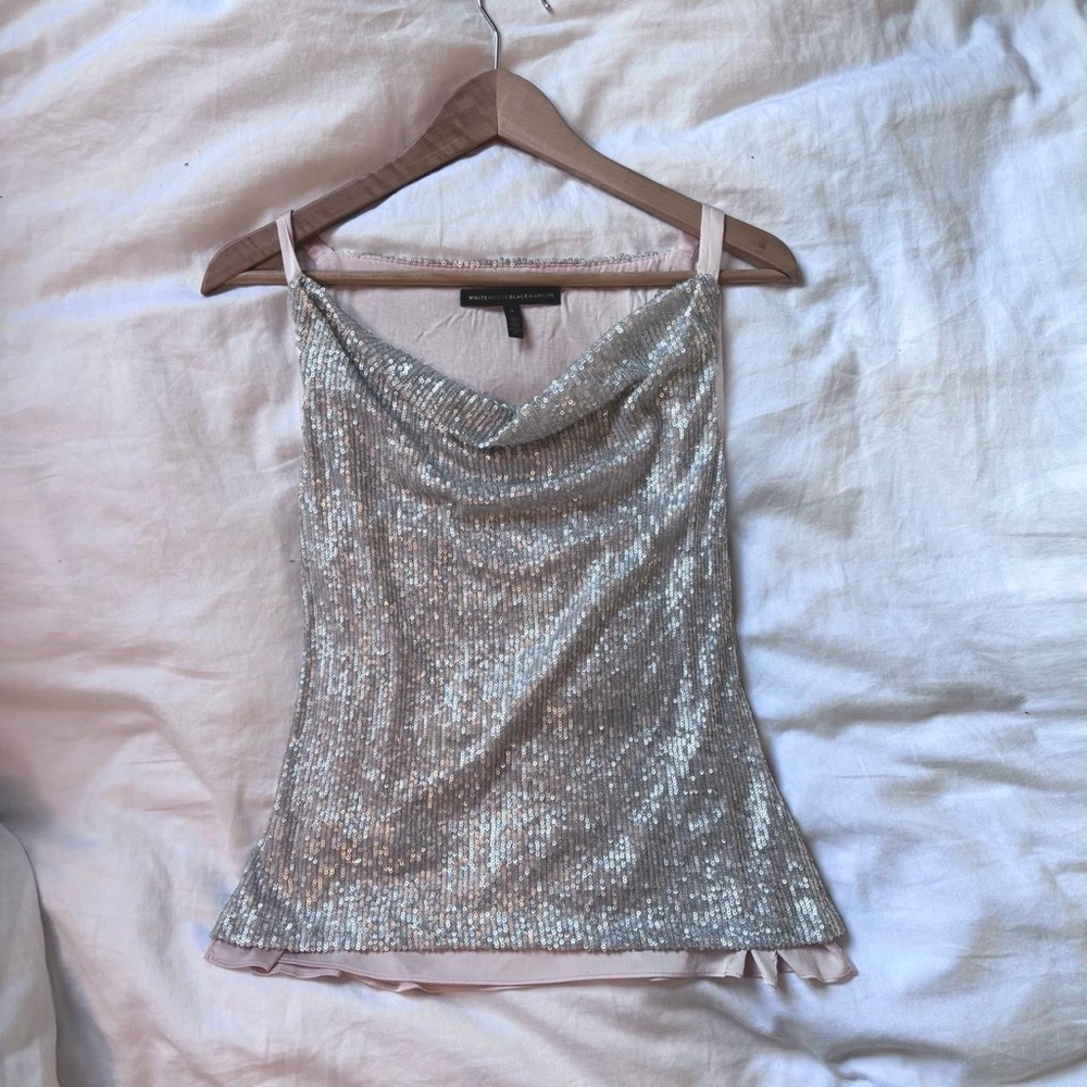 Sequin Silver Cowl Neck Top